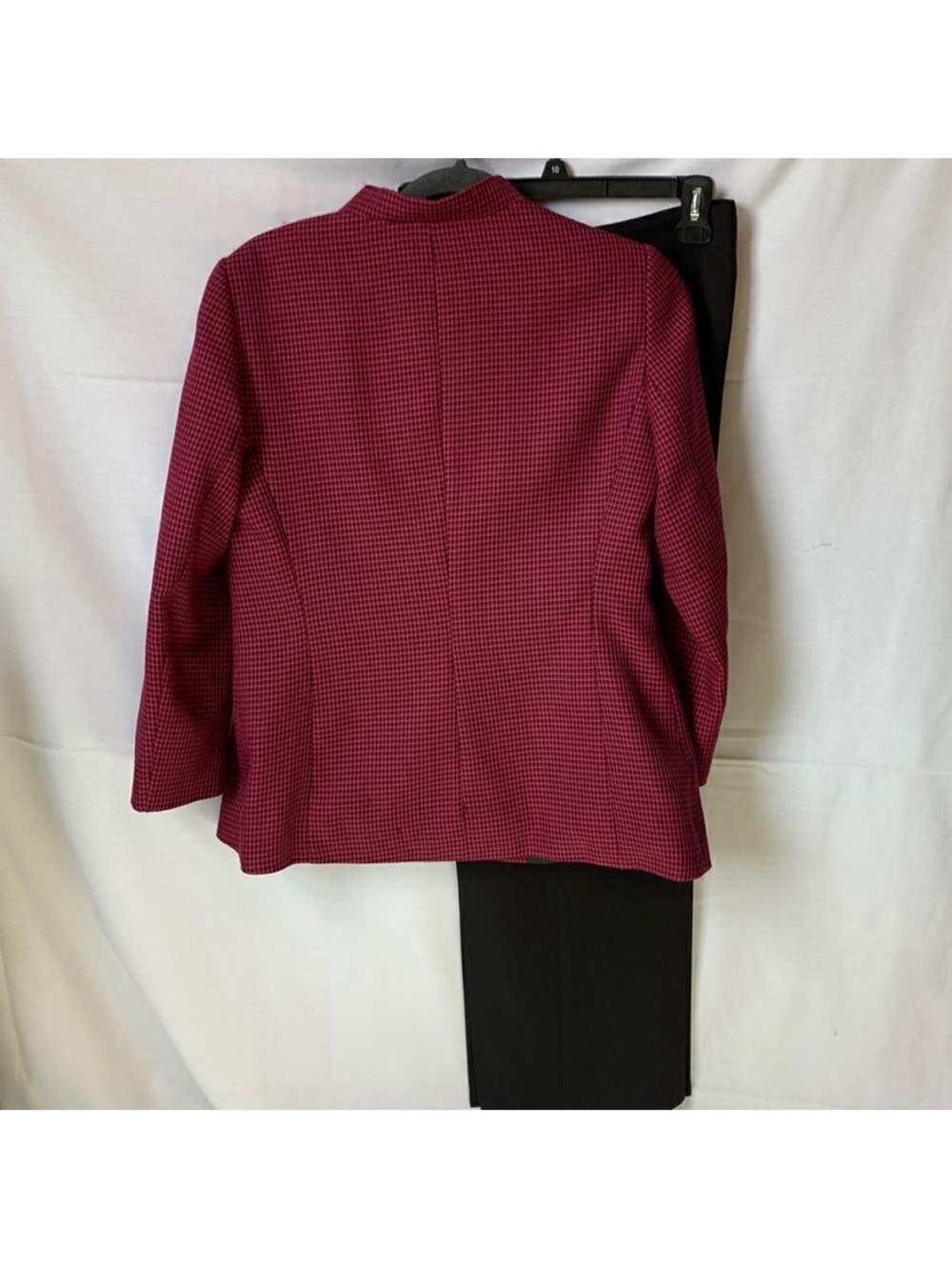 3 Piece Bundle Emily Burgundy Houndstooth Button Jacket with Black Top & Pants - Picture 6 of 9